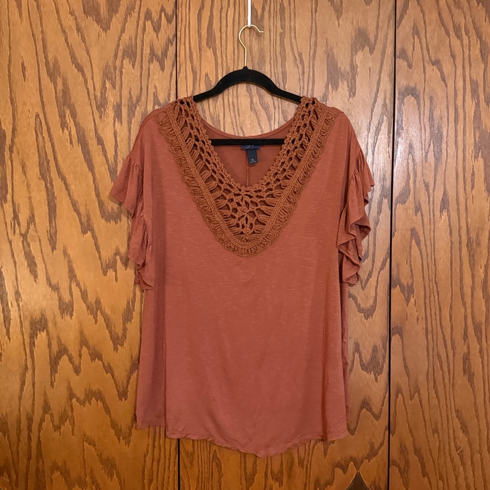 Daytrip Terracotta Crochet Accent Blouse
